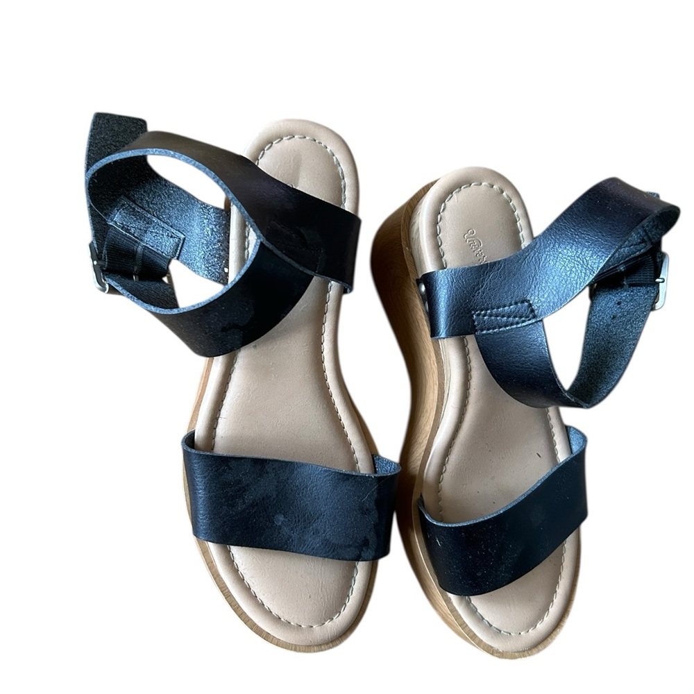 Black Strappy Wedge Sandals